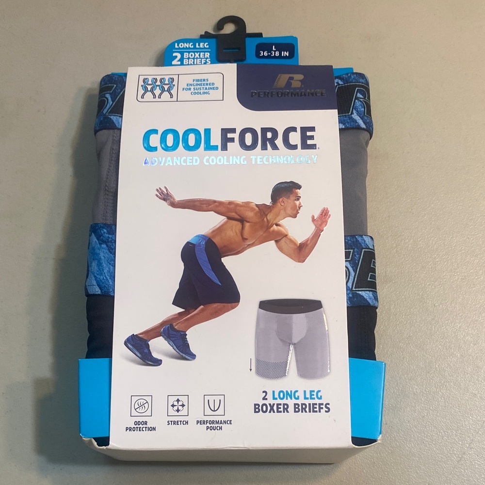 Russell Athletic CoolForce Long Leg Boxer Briefs - Gray & Black - 2 Pack